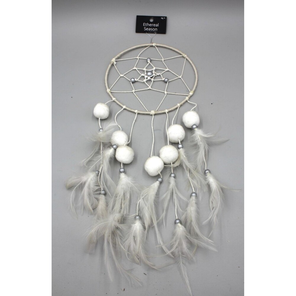 White Dreamcatcher Ethereal Season At Home NWT Feathers Boho 20" Christmas Snow